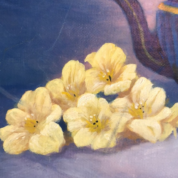 “Day Lilies and Blue Teapot” by Jack Downs oil on canvas 2016/8x10/not framed - Picture 5 of 9